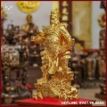 Tượng Quan Vân Trường đứng bệ tùng dát vàng cao 63cm