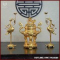 Bộ tam sự hạc song long chầu nguyệt đồng đỏ dát vàng cao 60cm