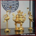 Bộ tam sự hạc song long chầu nguyệt đồng đỏ dát vàng cao 60cm