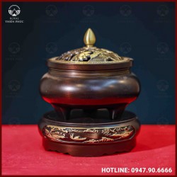 Trầm sen bướm đồng vàng màu hun cao 11cm đường kính 8cm