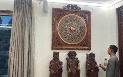 Bàn giao mặt trống D80 đồng đỏ khung gụ cho khách hàng tại Hoa Lư Ninh Bình