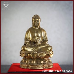 Tượng Phật A Di Đà đồng vàng cao 23cm nặng 1,8kg