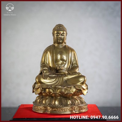 Tượng Phật A Di Đà đồng vàng cao 23cm nặng 1,8kg