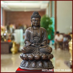 Tượng Phật A Di Đà bằng đồng vàng hun giả cổ cao 46cm