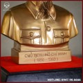 Tượng Bác Hồ bán thân đồng đỏ màu nhũ cao 25cm ngang 20cm