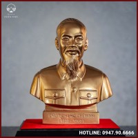 Tượng Bác Hồ bán thân đồng đỏ màu nhũ cao 25cm ngang 20cm