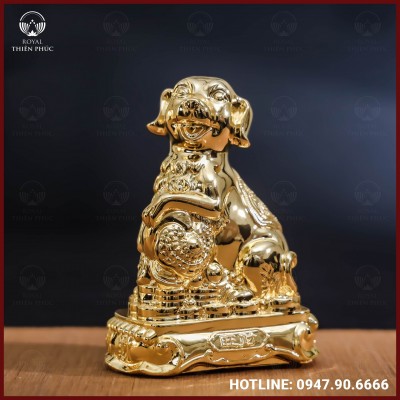 Tượng chó đồng vàng mạ vàng kích thước 15x12cm nặng 1,2kg