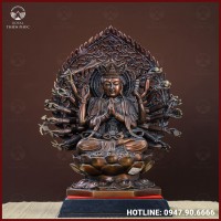 Tượng Phật Chuẩn Đề đồng vàng hun cao 40cm ngang 35cm sâu 20cm