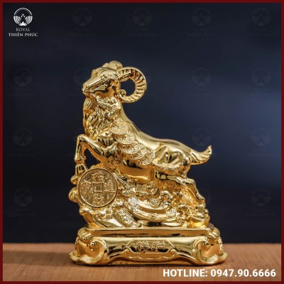 Tượng dê đồng vàng mạ vàng kích thước 15x13cm nặng 1,1kg