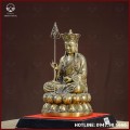 Tượng Địa Tạng Vương Bồ Tát đồng vàng giả cổ kích thước 28x16,5cm