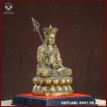 Tượng Địa Tạng Vương Bồ Tát đồng vàng giả cổ kích thước 28x16,5cm