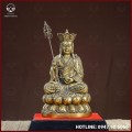 Tượng Địa Tạng Vương Bồ Tát đồng vàng giả cổ kích thước 28x16,5cm