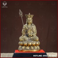 Tượng Địa Tạng Vương Bồ Tát đồng vàng giả cổ kích thước 28x16,5cm