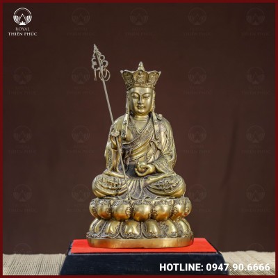Tượng Địa Tạng Vương Bồ Tát đồng vàng giả cổ kích thước 28x16,5cm