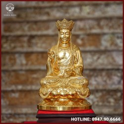 Tượng Địa Tạng Vương Bồ Tát đồng đỏ dát vàng cao 40cm