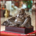 Tượng Phật Di Lặc cầm thỏi vàng đồng vàng hun cao 20cm