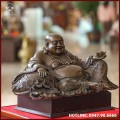 Tượng Phật Di Lặc cầm thỏi vàng đồng vàng hun cao 20cm