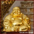 Tượng Phật Di Lặc cầm thỏi vàng bằng đồng đỏ dát vàng cao 50cm