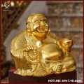 Tượng Phật Di Lặc cầm thỏi vàng bằng đồng đỏ dát vàng cao 50cm