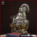 Tượng Phật Di Lạc ngồi  bệ đá đồng vàng hun cao 40cm ngang 28cm