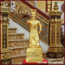 Tượng Đinh Tiên Hoàng đồng đỏ dát vàng cao 80cm