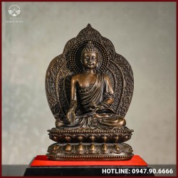 Tôn tượng Phật Dược Sư đồng vàng hun cao 28cm