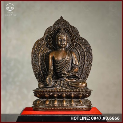 Tôn tượng Phật Dược Sư đồng vàng hun cao 28cm