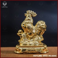 Tượng gà đồng vàng mạ vàng kích thước 15x12cm nặng 1,2kg