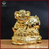 Tượng lợn đồng vàng mạ vàng kích thước 15x15cm nặng 1,5kg