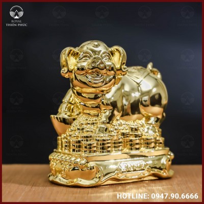 Tượng lợn đồng vàng mạ vàng kích thước 15x15cm nặng 1,5kg