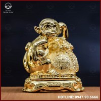Tượng khỉ đồng vàng mạ vàng kích thước 17x13cm nặng1kg