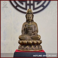 Tượng Quan Thế Âm Bồ Tát đồng vàng hun cao 50cm 