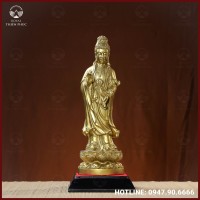 Tượng Phật Quán Thế Âm đồng vàng cao 36cm ngang 12cm nặng 6kg
