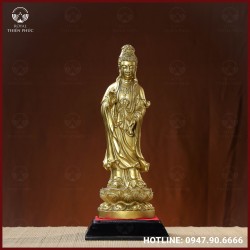 Tượng Phật Quán Thế Âm đồng vàng cao 36cm ngang 12cm nặng 6kg