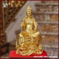 Tượng Quan Âm tự tại đồng đỏ dát vàng cao 38cm