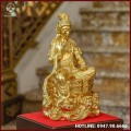 Tượng Quan Âm tự tại đồng đỏ dát vàng cao 38cm
