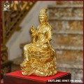 Tượng Quan Âm tự tại đồng đỏ dát vàng cao 38cm