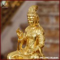 Tượng Quan Âm tự tại đồng đỏ dát vàng cao 38cm