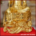 Tượng Quan Âm tự tại đồng đỏ dát vàng cao 38cm