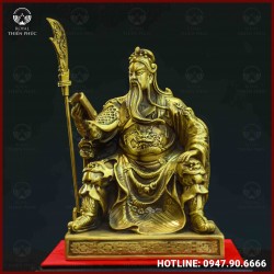 Tượng Quan Công đọc sách đồng vàng kích thước 24x17cm