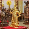 Tượng Quan Vân Trường cầm đao đồng đỏ dát vàng cao 43cm