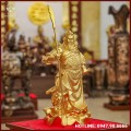 Tượng Quan Vân Trường cầm đao đồng đỏ dát vàng cao 43cm