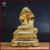 Tượng rắn đồng vàng mạ vàng kích thước 17x13cm nặng 1kg