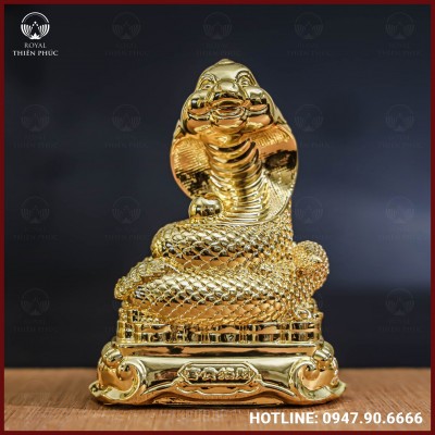 Tượng rắn đồng vàng mạ vàng kích thước 17x13cm nặng 1kg