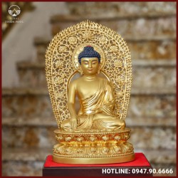 Tượng Phật Thích Ca Nepal đồng đỏ dát vàng cao 40cm