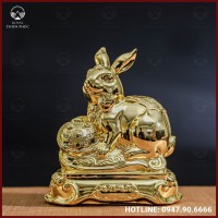 Tượng thỏ đồng vàng mạ vàng kích thước 15x12cm nặng 1,2kg