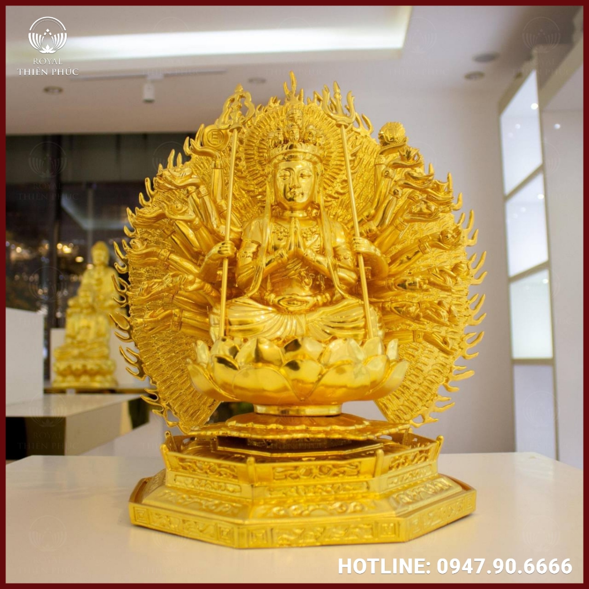 Tượng Phật Thiên Thủ Thiên Nhãn bằng đồng thếp vàng 9999 sang trọng