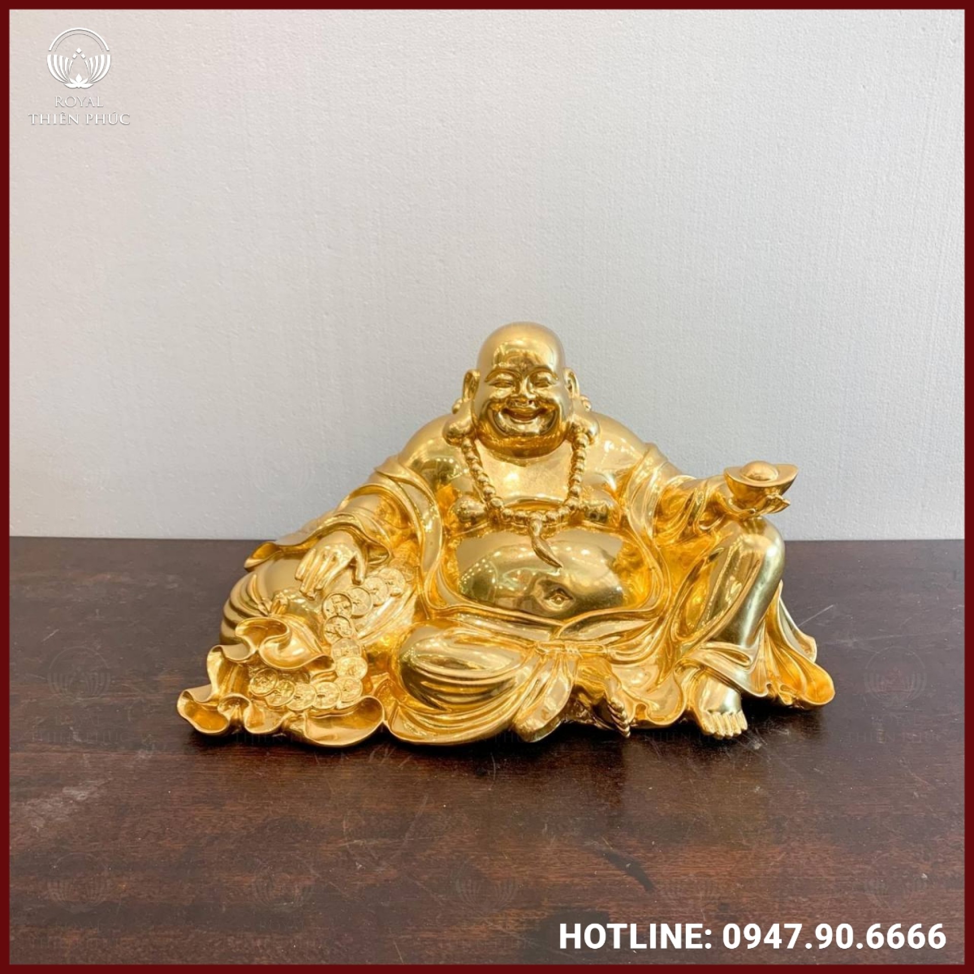  Tượng Di Lặc bằng đồng ngồi dát vàng cao 24cm