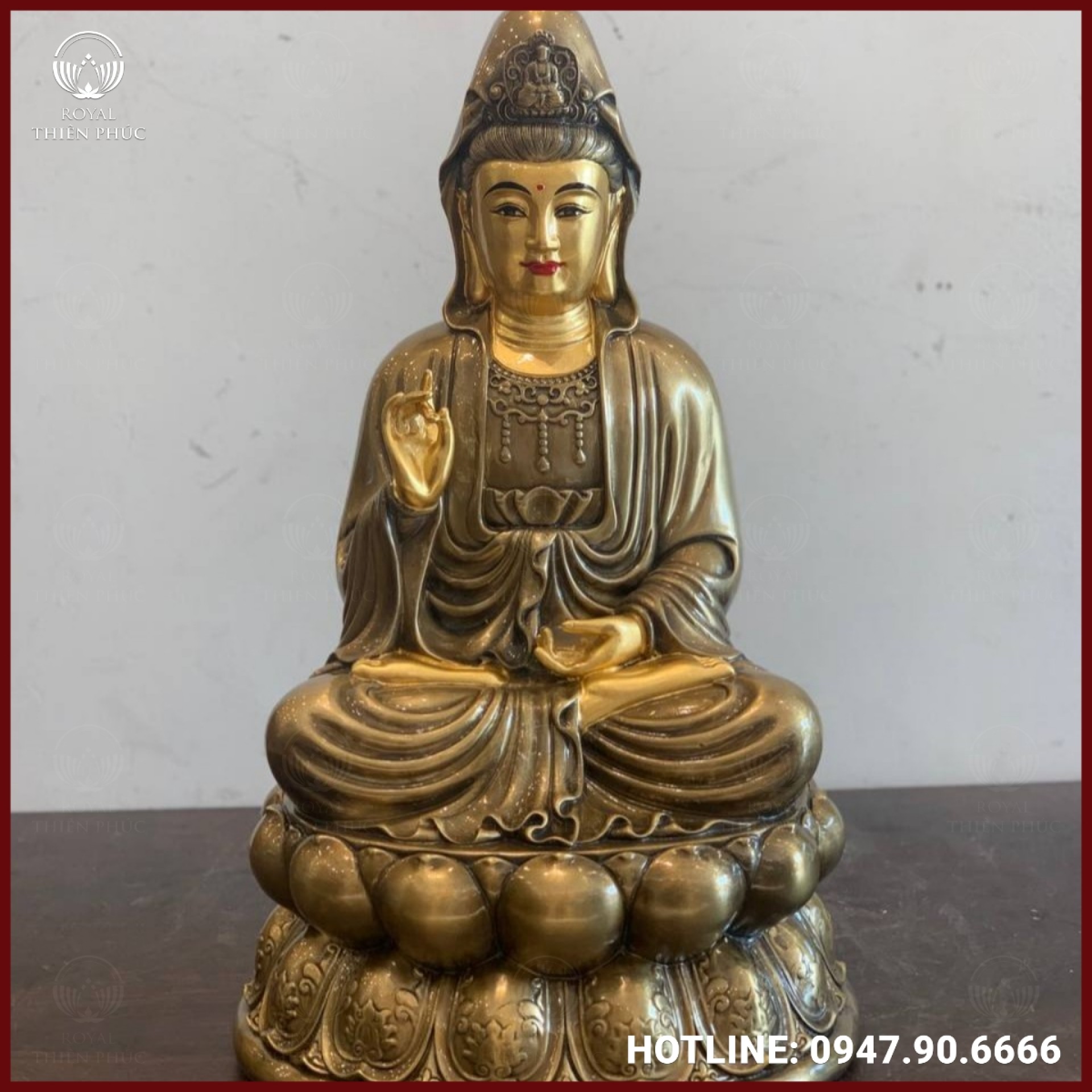 Tượng Phật Quan Âm bằng đồng đỏ làm màu nâu cổ kính