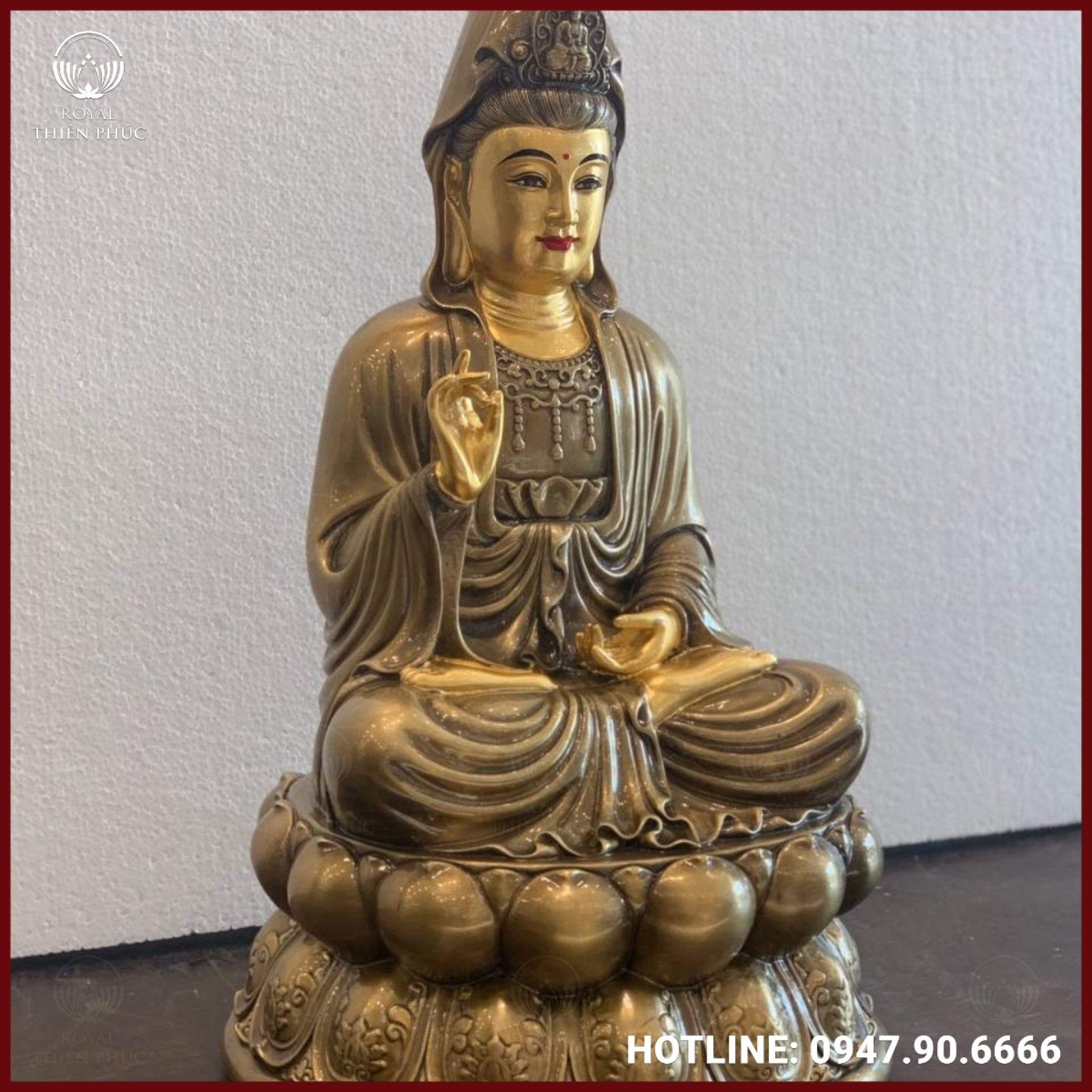 Tượng Phật Quan Âm bằng đồng đỏ làm màu nâu cổ kính